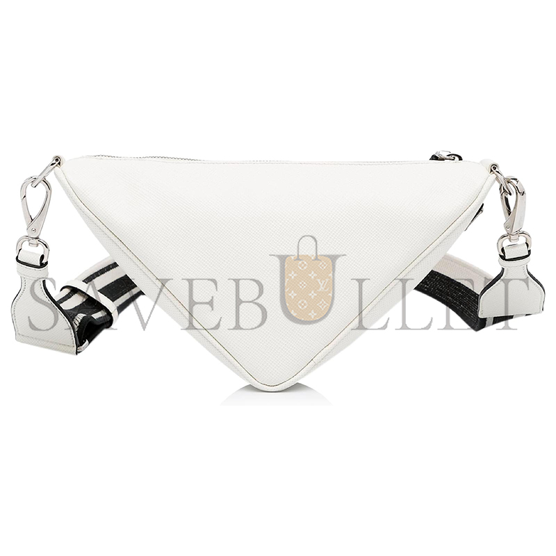 PRADA WHITE SAFFIANO CUIR TRIANGLE CROSSBODY BAG 2VH155 (28*18*11cm)